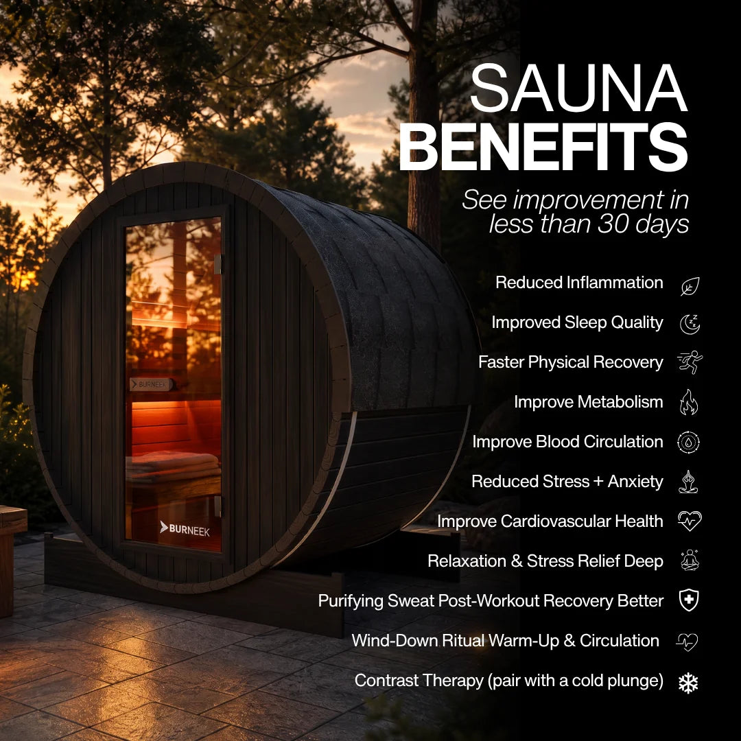 Burneek® Basalt: 4-Person Outdoor Barrel Sauna