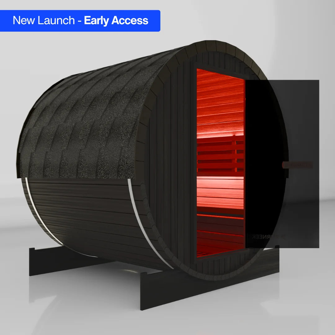 Burneek® Basalt: 4-Person Outdoor Barrel Sauna