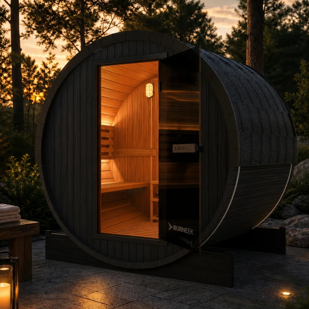 Burneek® Basalt: 4-Person Outdoor Barrel Sauna