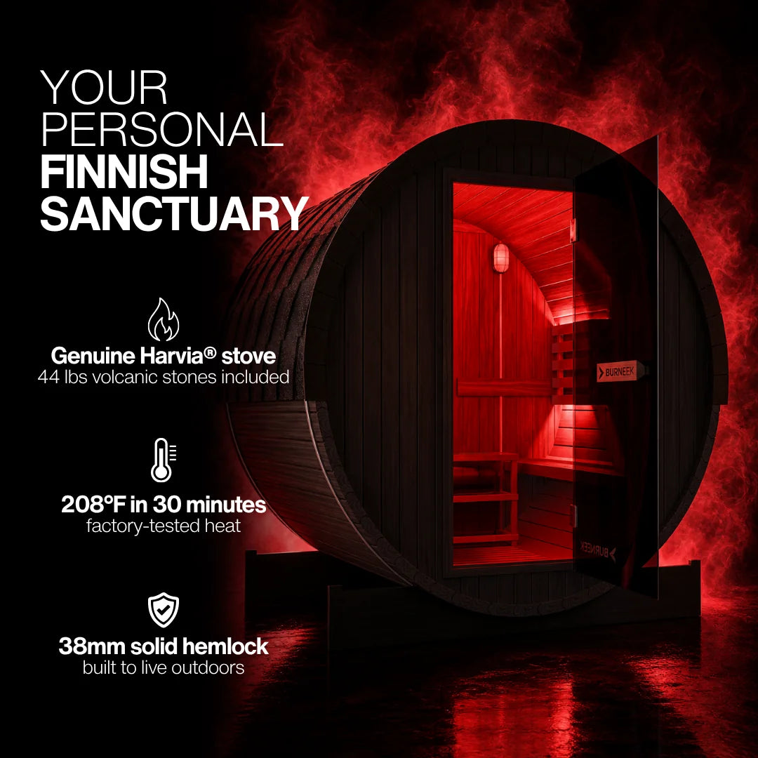 Burneek® Basalt: 4-Person Outdoor Barrel Sauna