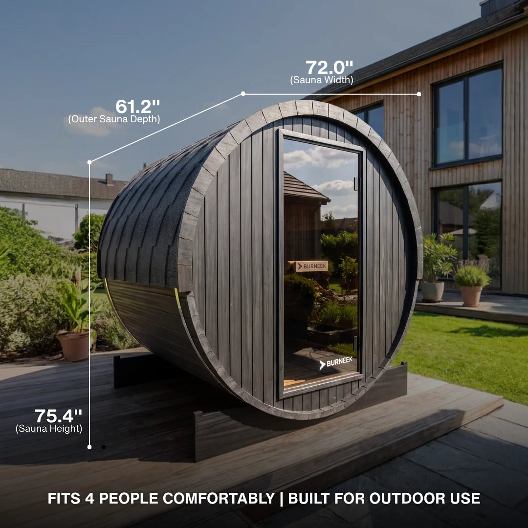 Burneek® Basalt: 4-Person Outdoor Barrel Sauna