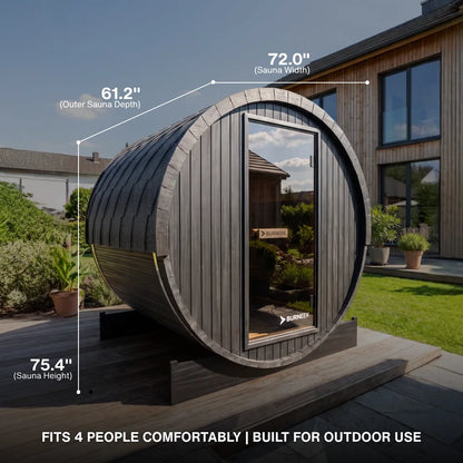 Burneek® Basalt: 4-Person Outdoor Barrel Sauna