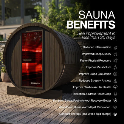 Burneek® Basalt: 6-Person Outdoor Barrel Sauna