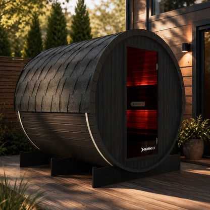 Burneek® Basalt: 6-Person Outdoor Barrel Sauna