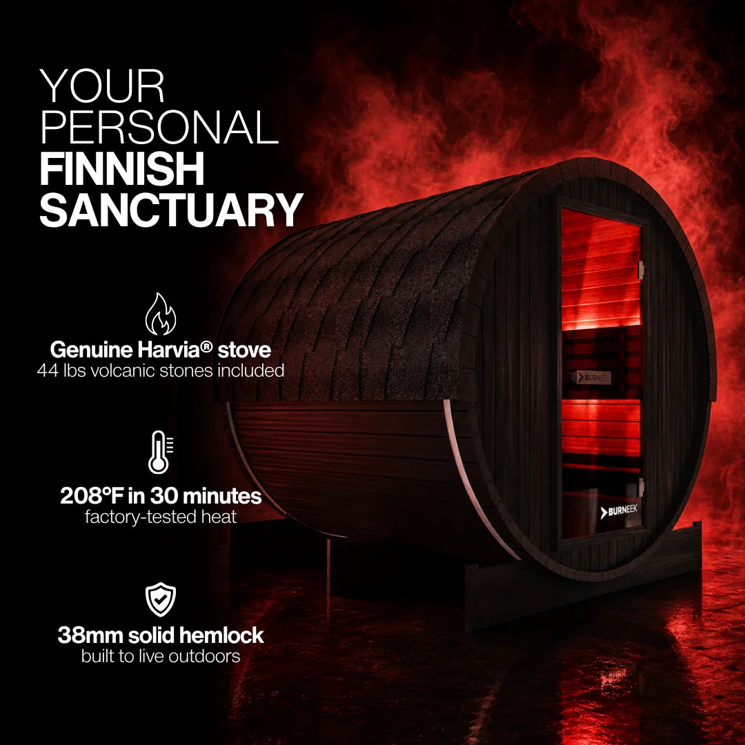 Burneek® Basalt: 6-Person Outdoor Barrel Sauna