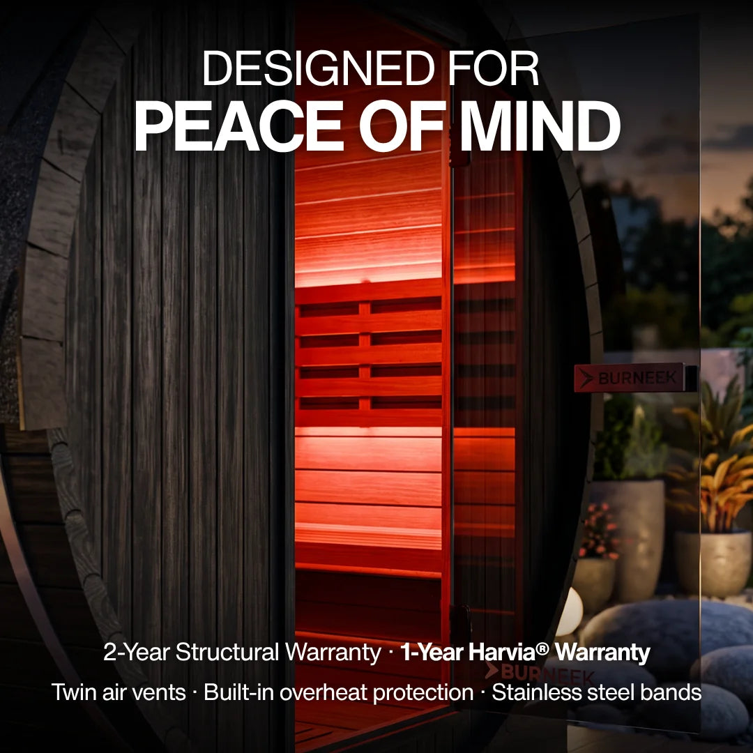 Burneek® Basalt: 6-Person Outdoor Barrel Sauna