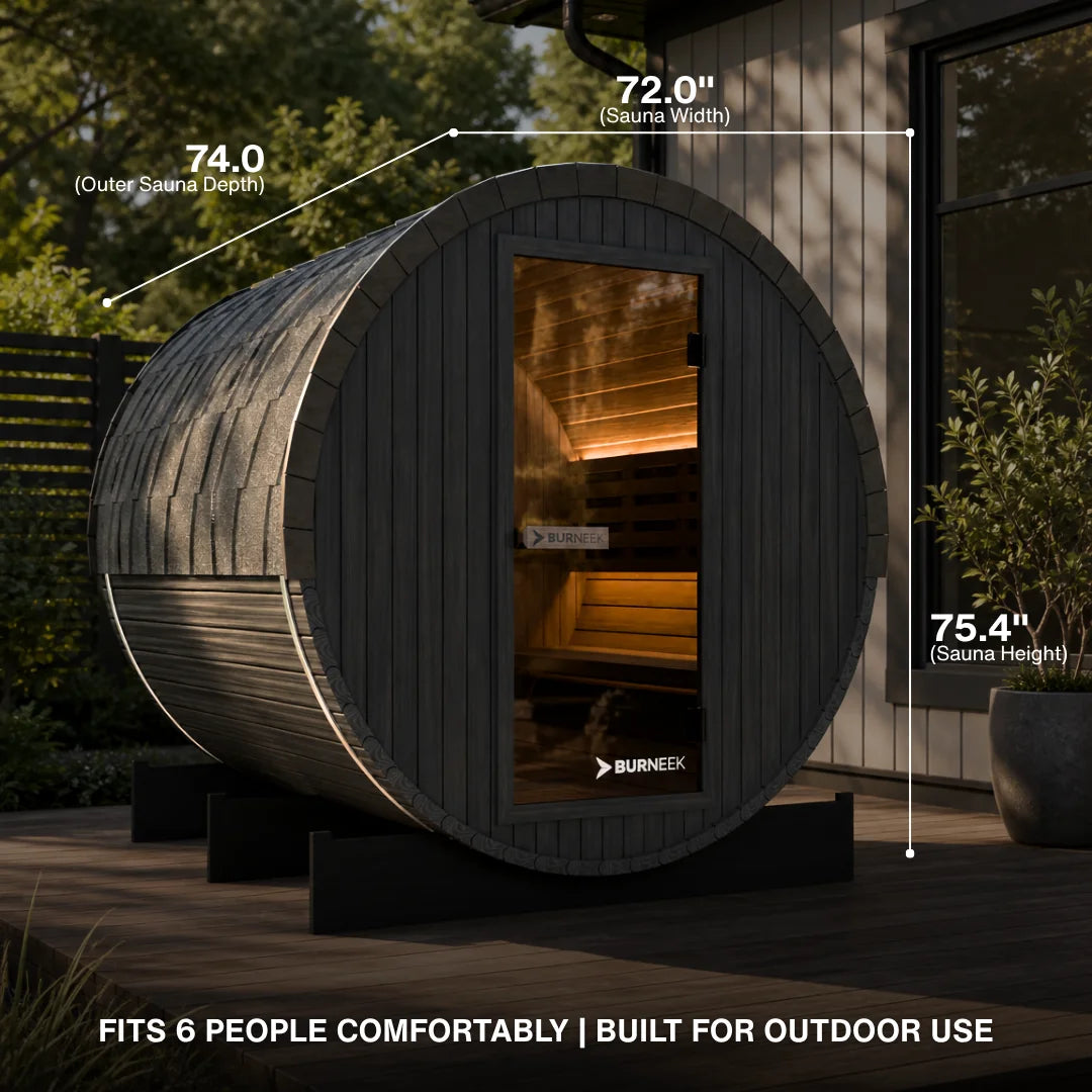 Burneek® Basalt: 6-Person Outdoor Barrel Sauna