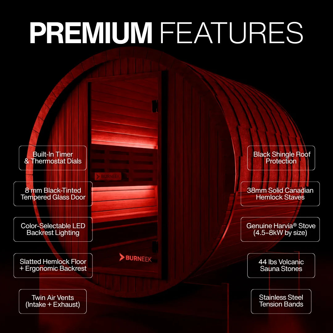 Burneek® Basalt: 6-Person Outdoor Barrel Sauna